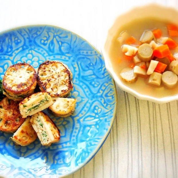 根菜で温活＆美肌！ ヘルシー秋おかず 「れんこんのはさみ焼き＆根菜スープ…