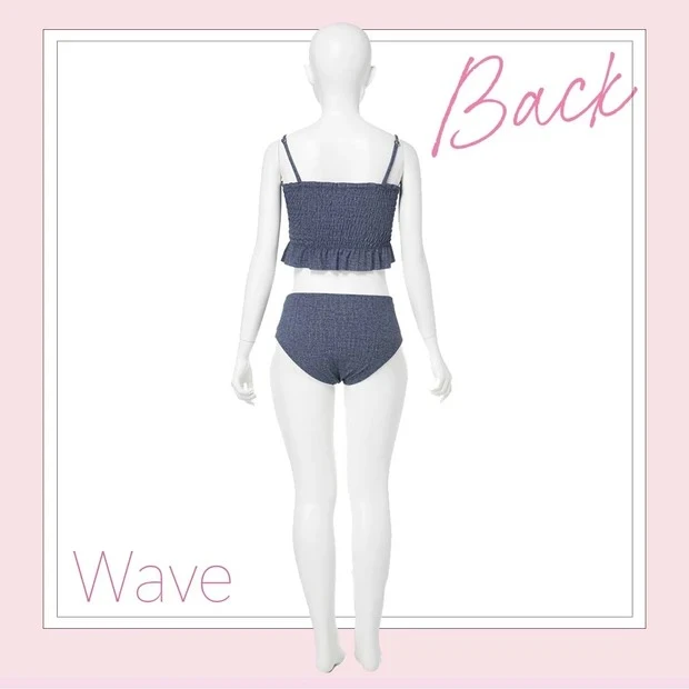 骨格ウェーブタイプにおすすめの水着　２.ペプラム型×ギャザー　バック