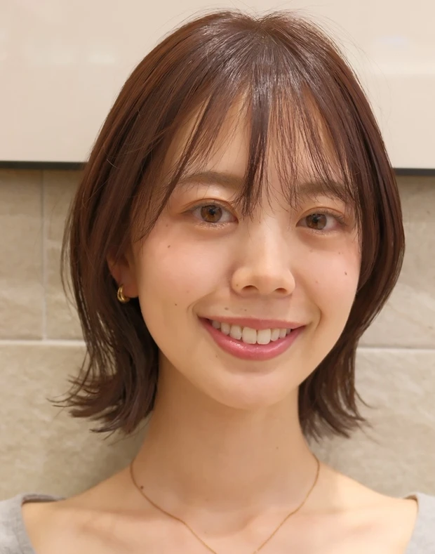 髪型　ボブ　小顔ボブ　前髪あり　正面　40代