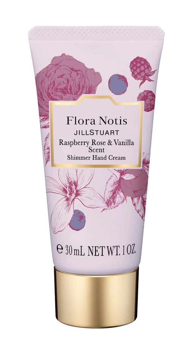 ジルスチュアートクリスマスコフレ2025_フローラノーティス　ジルスチュアート　ラズベリーローズ ＆ バニラ　シマーハンドクリーム