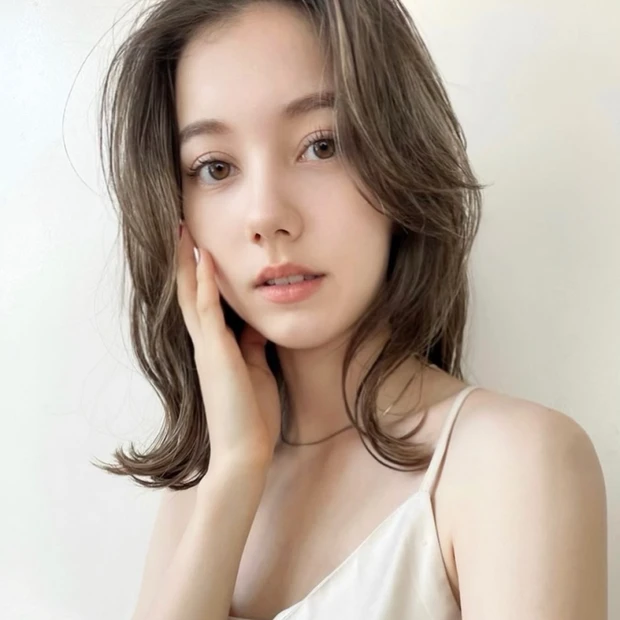 ミディアム ヘア 髪型 ヘアスタイル 大人 暗髪 前髪なし