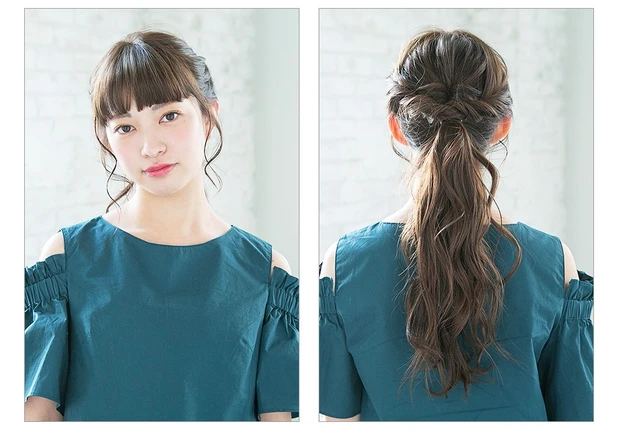ポニーテール ヘアアレンジ ツイストとくるりんぱで簡単!シンプル可愛い低め2段ポニーテール_5