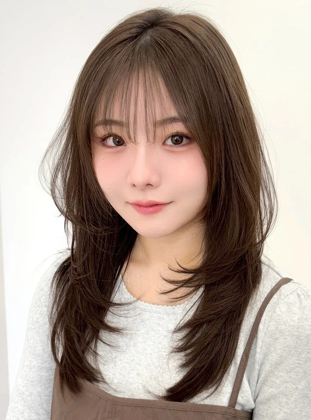 髪型　セミロング　レイヤーカット　セミロングヘア　前髪あり　サイド