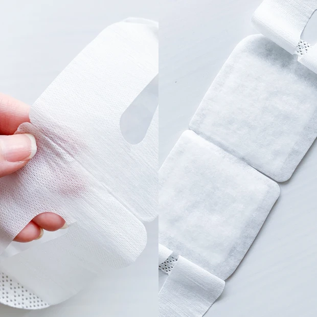 蒸気でホットアイマスクの裏面。目元に触れる柔らかな素材と、耳かけ部分の形状