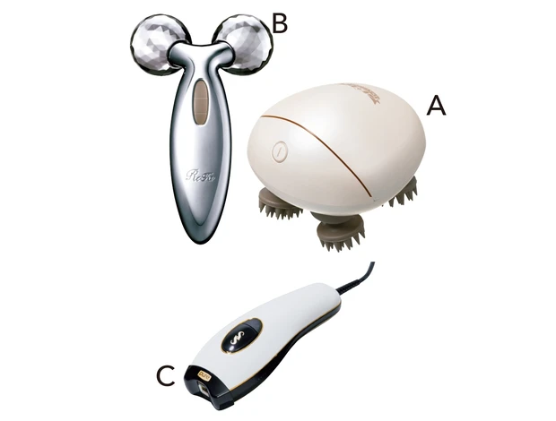 Aリフトアップマッサージャー ¥13037／ドクターシーラボ　Bリファカラット ¥26180／MTG　C pure fit ¥46200／スムーズスキン