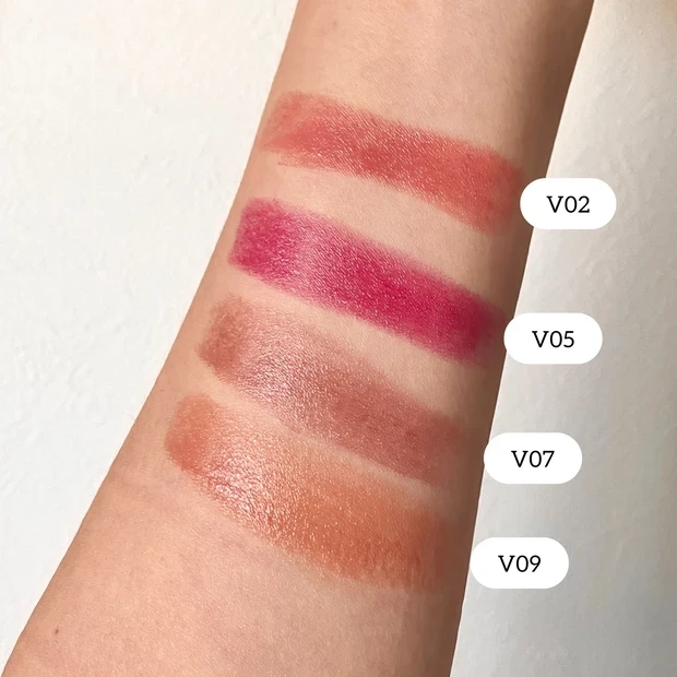 カネボウ ルージュスターヴァイブラント スウォッチ V02、V05、V07、V09