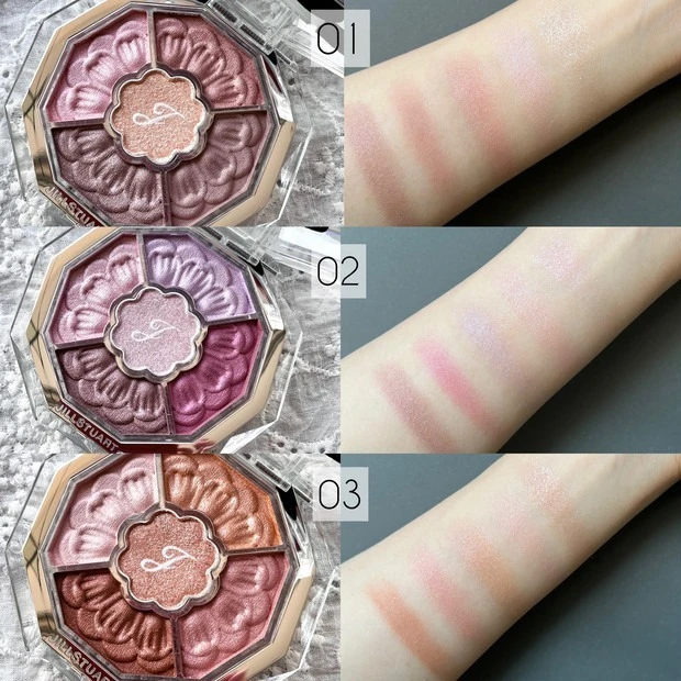 ジルスチュアート_秋コスメ2023_ブルームクチュール アイズ　ジュエルドブーケ 01／02／03_スウォッチ