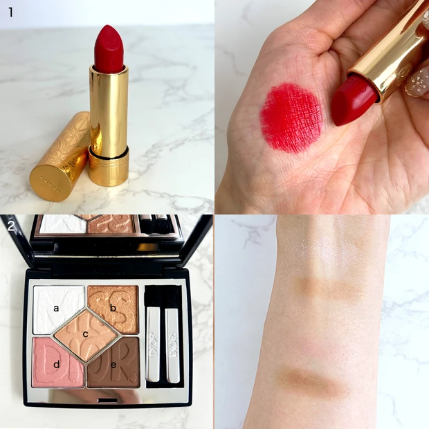 黒ニット×血色感メイクDior サンククルール 664 ワイルドベージュグッチ ルージュ ア レーヴル サタン 502