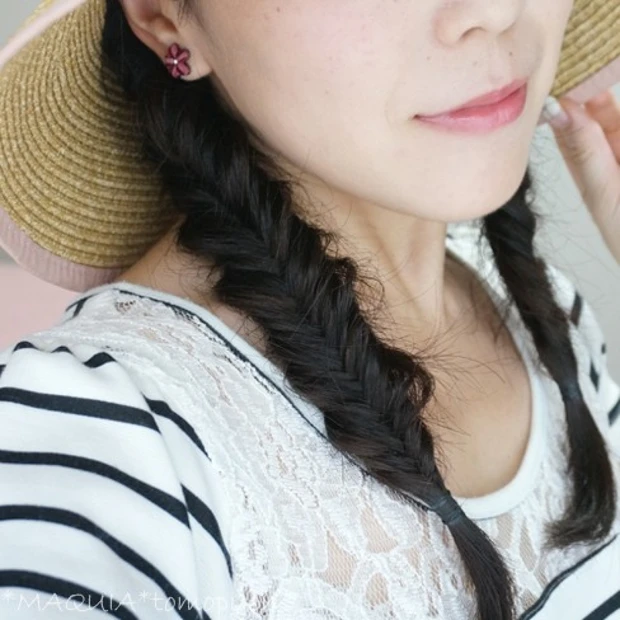 フィッシュボーン×くるりんぱ★つば広帽子にぴったりヘアアレンジ☆フィッシュボーンのやり方解説付き。ママにもおススメ^^