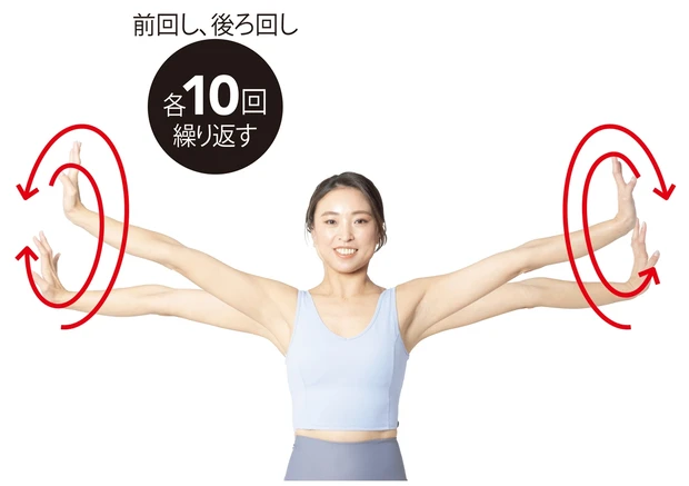 両腕を横に伸ばし 手首を立てて回す
