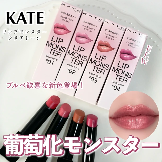 【ケイト】ブルベ歓喜！リップモンスター クリアトーンの新色「葡萄化モンスター」を徹底レビュー！似ている既存色と比較してみた