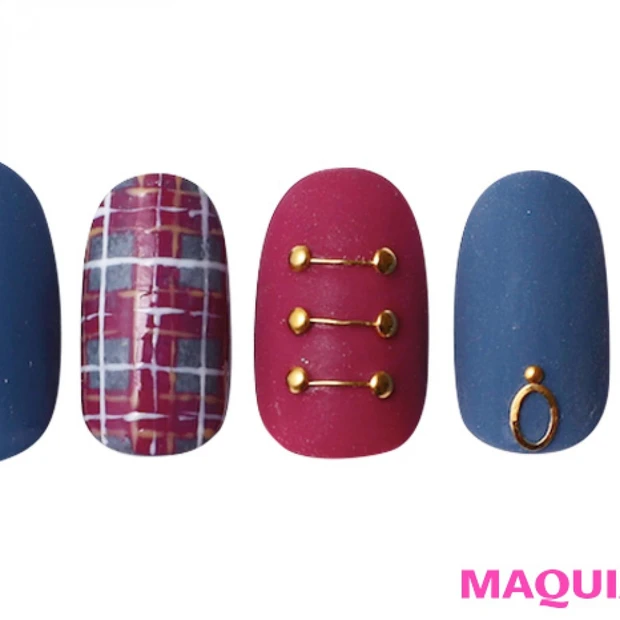 辛口ゴールドと「差し色ボルドー」ネイルで、ネオトラッドスタイル