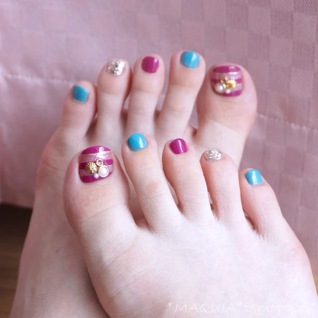 マスキングテープで簡単♪クリアボーダーネイル♪夏のペディキュアにおすすめ❤