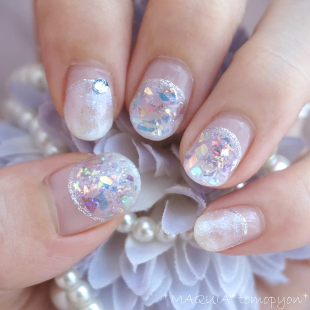 【100均ネイル】クラッシュホロ★紫陽花ネイル★やり方解説【ダイソー】