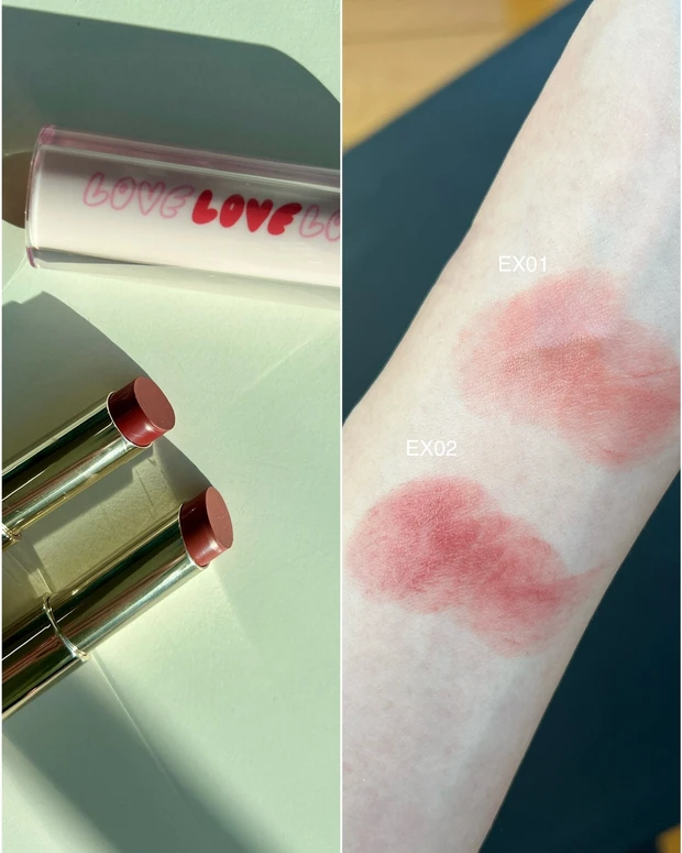 スナイデル ビューティ_バレンタインコスメ2025_SNIDEL ルージュ クチュール EX01／EX02_スウォッチ