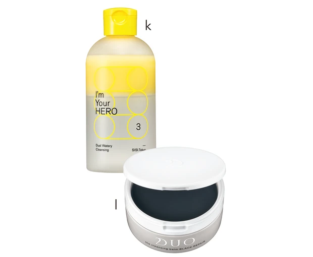 k アイムユアヒーロー 230ml ￥3980／SISI　l デュオ ザ クレンジングバーム ブラックリペア 90g ￥3960／プレミアアンチエイジング