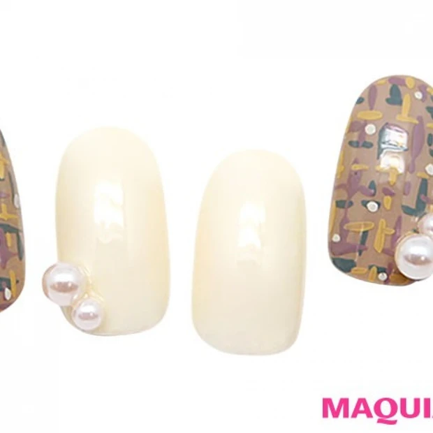 大人キレイなグレージュのツイードネイル