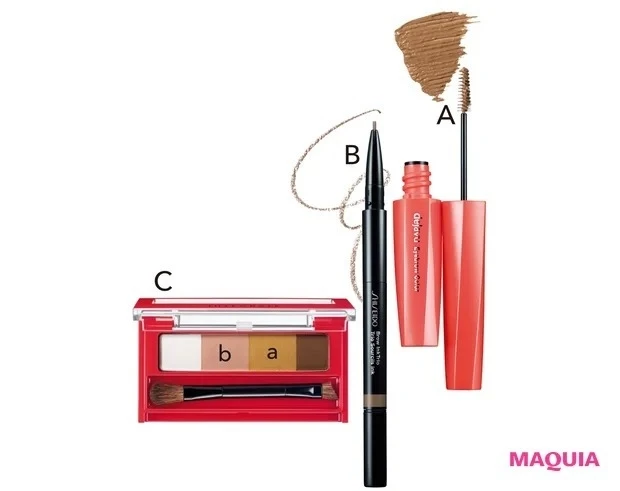 デジャヴュ アイブロウカラー アッシュブラウン ¥880/イミュ SHISEIDO ブロウインクトリオ 02 ¥3300 インテグレート ビューティートリックアイブロー BR731 ¥1100(編集部調べ)/資生堂