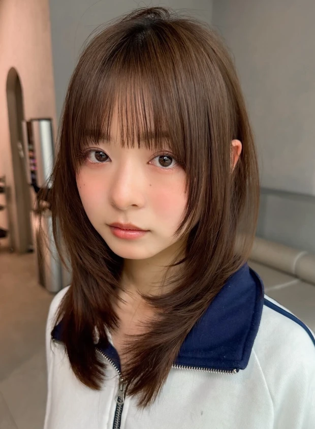 髪型 ミディアムレイヤー ミディアムヘア 前髪あり カットのポイント