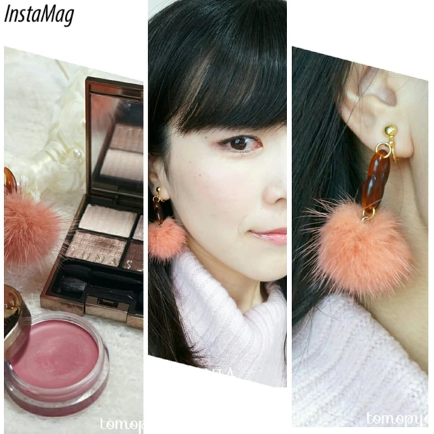 ファーイヤリング❤で小顔効果も！？ルナソル パーティコフレ2015でウォームピンクメイクを合わせて
