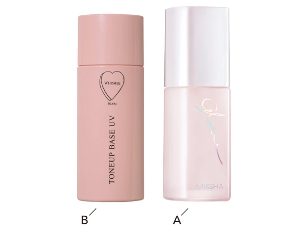 Aグロウ スキンバーム サンベース SPF50+･PA++++ 35g ￥2310／ミシャジャパン　Bフーミー トーンアップベースUV　30g SPF30･PA+++ ￥2200／Nuzzle