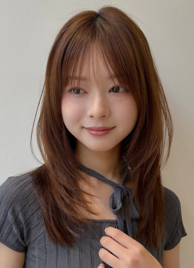 髪型 ミディアムレイヤー ミディアムヘア 前髪あり 小顔ヘア カットのポイント