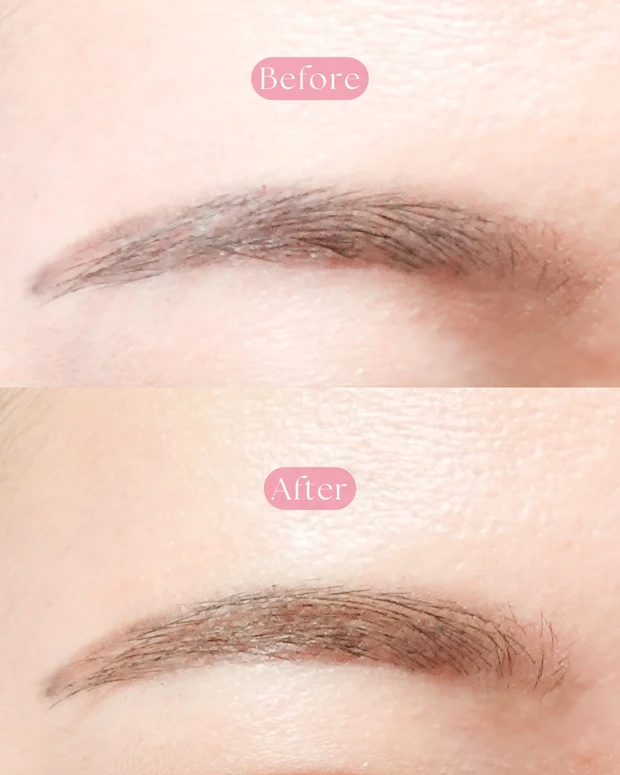 眉マスカラ使用前後のビフォーアフター比較。ナチュラルなニュアンス変化