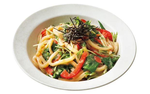 明太豆乳クリームと水菜の混ぜうどん