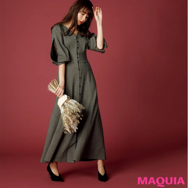 こじはるワンピを着る日のメイク。ボルドーリップでレディな印象に