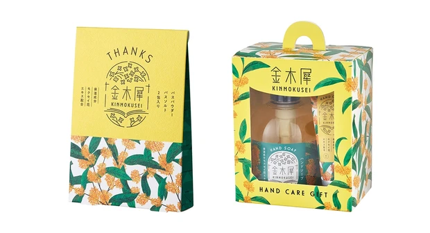 金木犀 サンクスミニギフト ¥550 セット内容/バスパウダー、バスソルト 各1個 金木犀 ハンドケアギフト ¥1100 セット内容/ハンドソープ、ハンドクリーム 各1個