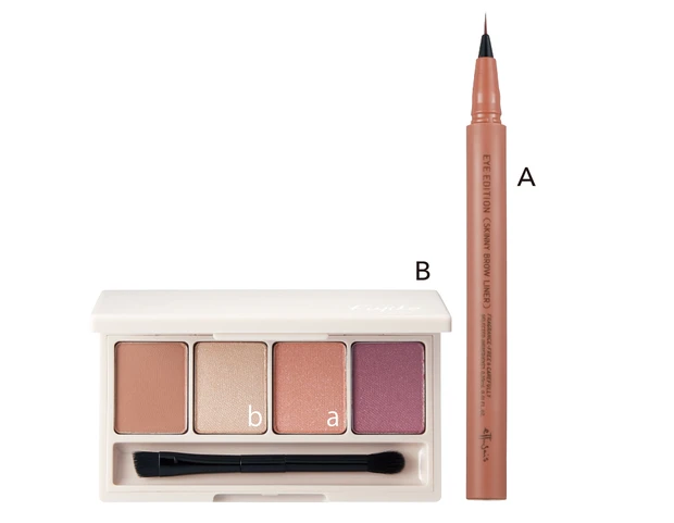 A アイエディション（スキニーブロウライナー） 02 ¥1320／エテュセ（7/20発売）　B フジコ 足しパレ 05 ¥2090／かならぼ（5/29発売）