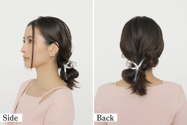 ヘアクリップ ヘアアレンジ 韓国風 ロウボーン 仕上がり バック サイド