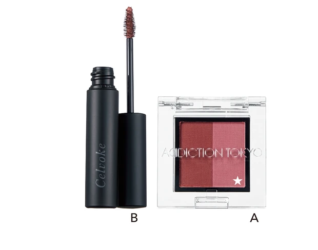 A アディクション プレスド デュオ アイブロウ 006 ¥2750／アディクション ビューティ　B インディケイト アイブロウマスカラ C 05 ¥3080／セルヴォーク