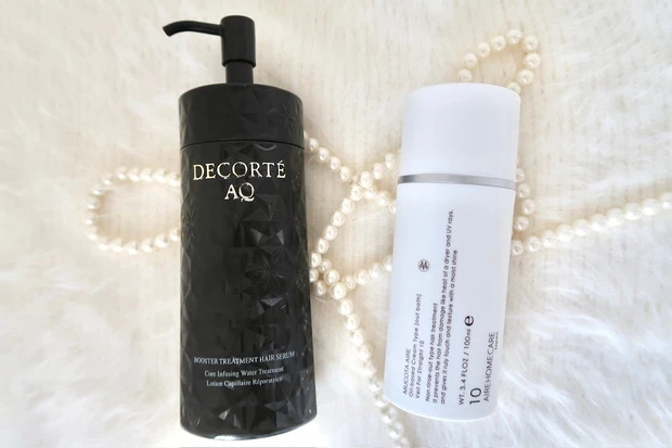 コスメデコルテ  AQ ブースティング トリートメント ヘアセラムとMUCOTA AIRE  アデューラ アイレ10  ベール フォーストレートのパッケージ