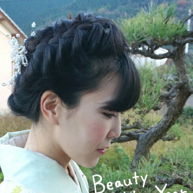 着物ヘアアレンジ★編み込み3つで華やかに♪