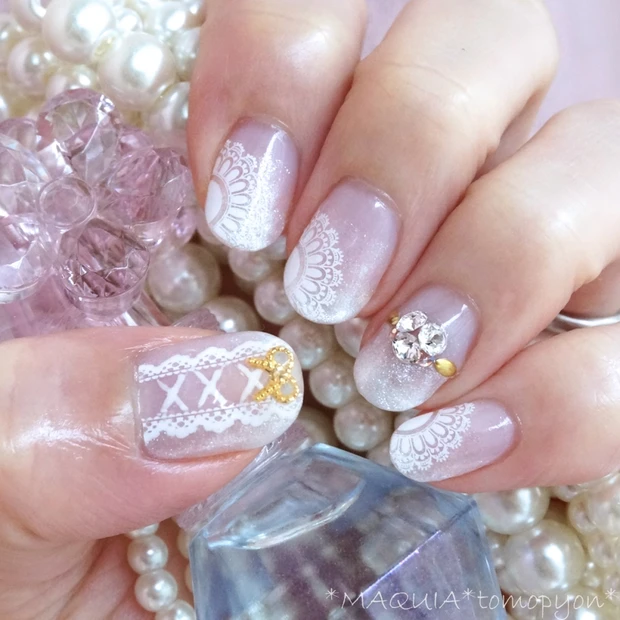 【100均ネイル】セルフでウェディングネイル❤レースのネイルシールで繊細デザインが簡単に❤