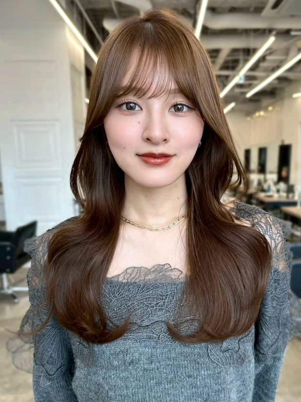 髪型 くびれロング ロングヘア 前髪あり 正面