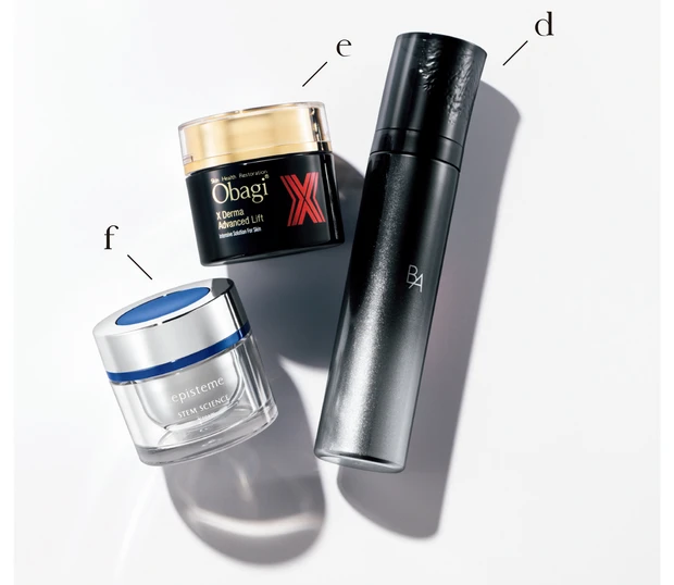 dB.A ミルク フォーム 84g ￥13200／ポーラ　eオバジX ダーマアドバンスドリフト 50g ￥11000、fエピステーム ステムサイエンスリフトクリーム b 45g ￥36300／ロート製薬