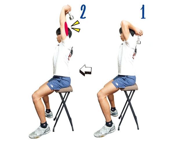 腕や肩のコリもほぐす効果あり ダンベル上げ下げ