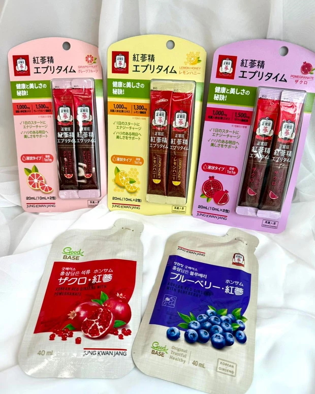 正官庄 紅参精エブリタイム グレープフルーツ/レモンハニー/ザクロ、正官庄 ザクロ・紅参(ホンサム)/ブルーベリー・紅参(ホンサム)