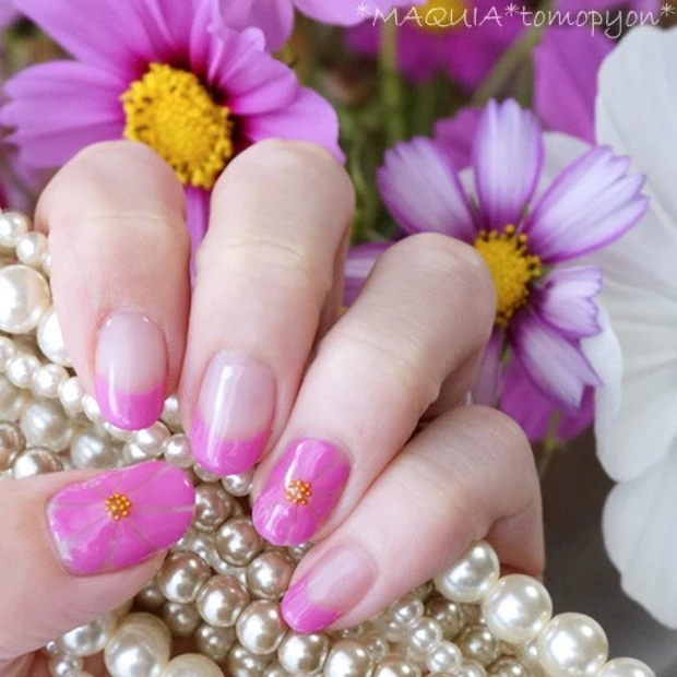 フラワーモチーフのセルフジェルネイル★秋色コスモスピンクを混色して作ってみました❤