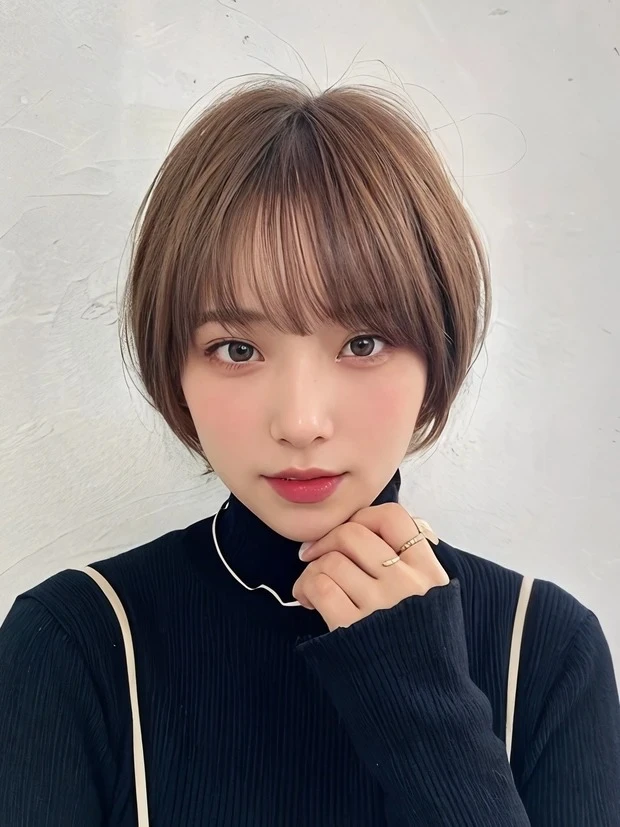 Un amiの髪型・ヘアスタイルまとめ_ショートヘア_【タートルに似合う髪型】顔まわりレイヤーで骨格補正!マッシュベースのひし形ショートヘア