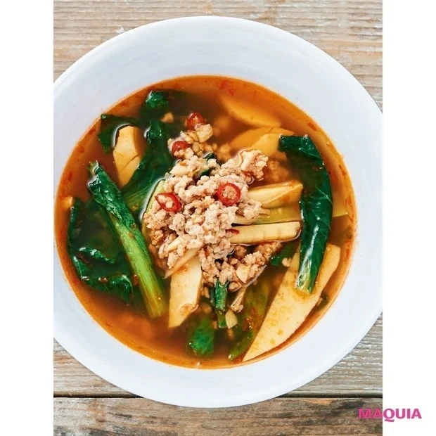 夏バテ解消におすすめ！ Atsushiさんの簡単レシピ６選_豚ひき肉とたけのこのピリ辛スープ