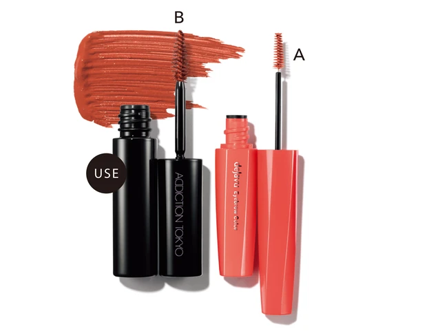 A デジャヴュ アイブロウカラー ベイクドオレンジ ￥880／イミュ（7月14日限定発売）　B アイブロウマスカラ カラーニュアンス 003 ￥3300／アディクション ビューティ（5月12日発売）