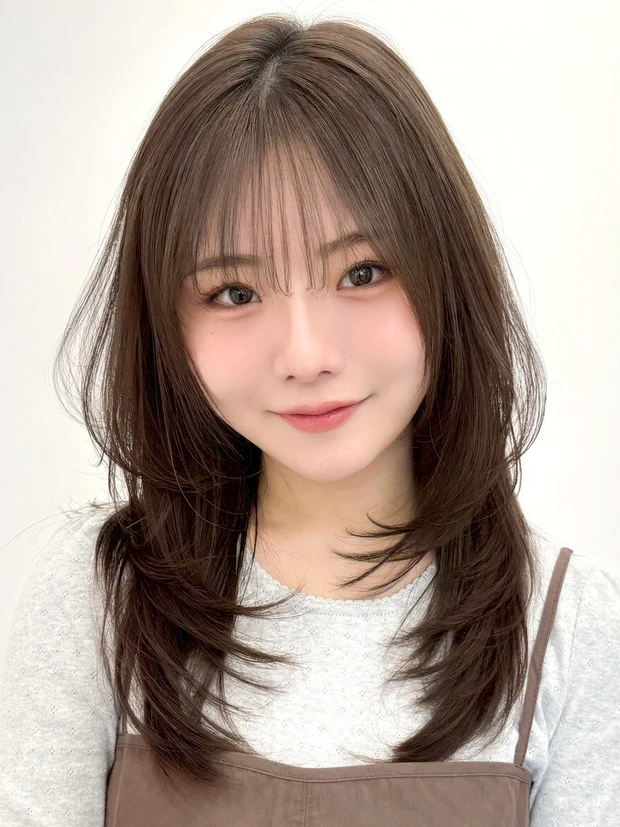 髪型　セミロング　レイヤーカット　セミロングヘア　前髪あり　正面