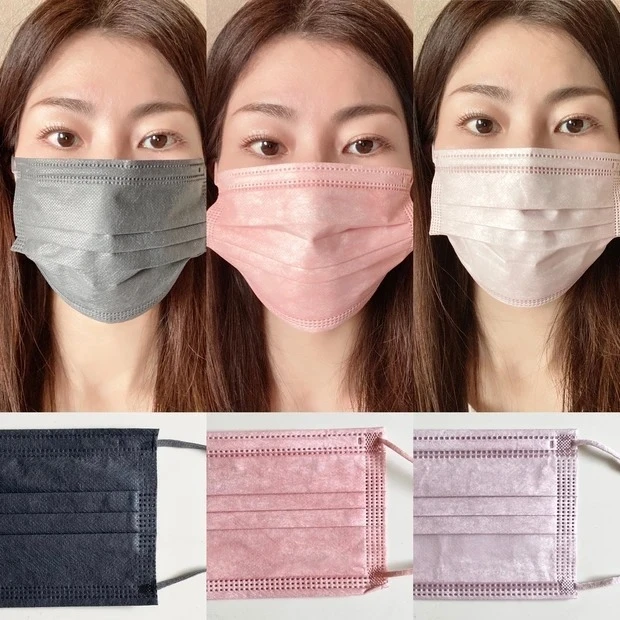 くすみカラーの不織布マスクでカワイイと安心を両方GET_左から、DARK GRAY、ROSE、LILAC