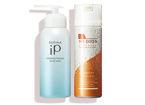 （右から）ドクターメディオン スパオキシデュアルジェル 100g ¥3740／メディオン・リサーチ・ラボラトリーズ　ソフィーナ iP リニュー ムース ウォッシュ 200g ¥3630（編集部調べ）／花王
