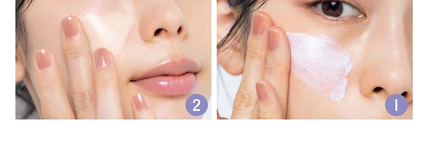 ブルーとイエローを肌の上でレイヤードして補正