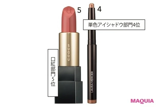 【おすすめのピンクリップ③】SUQQU シアー マット リップスティック 11_キャビアスティック アイカラー 42 ¥3520/ローラ メルシエ ジャパン_シアー マット リップスティック 11 ¥5500(セット価格)/SUQQU