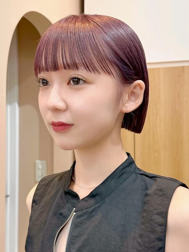 ショート ショートボブ 前髪あり ミニボブ ピンクカラー
